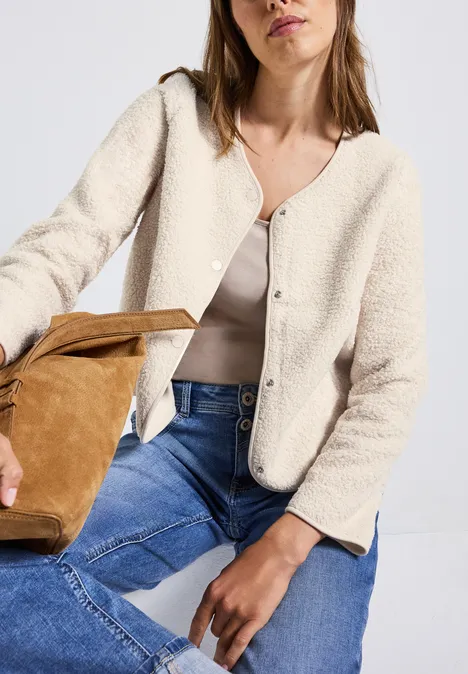 Teddy-Jacke mit Knopfleiste tusk cream