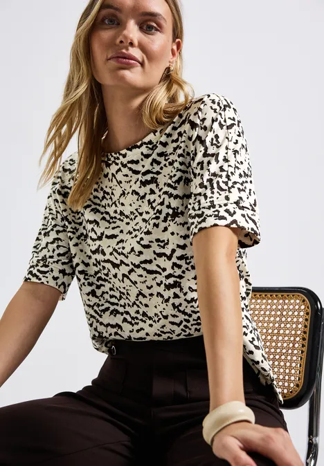Batwing shirt met patroon morning beige