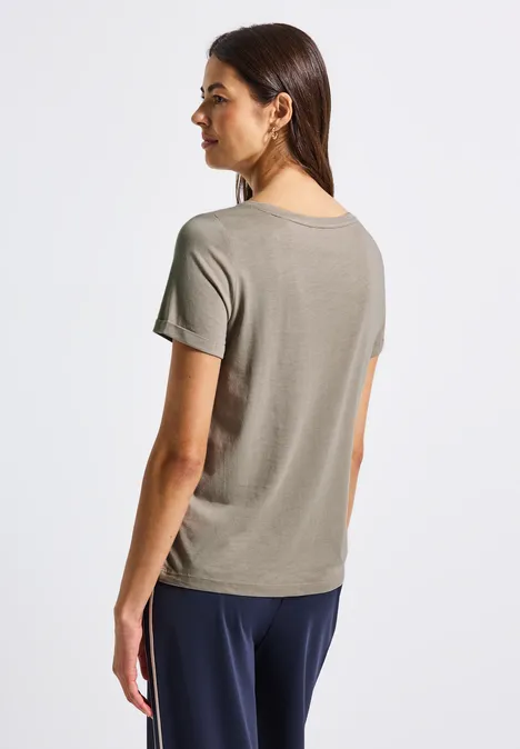 Artwork Shirt mit Turn-Up morning beige