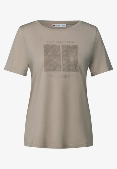 Artwork Shirt mit Turn-Up morning beige