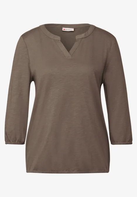 Split Neck Jersey Shirt silk brown
