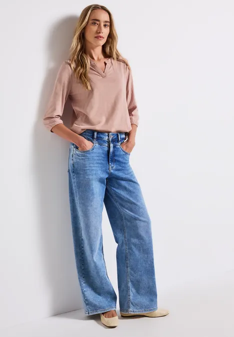 Split Neck Jersey Shirt faded rose