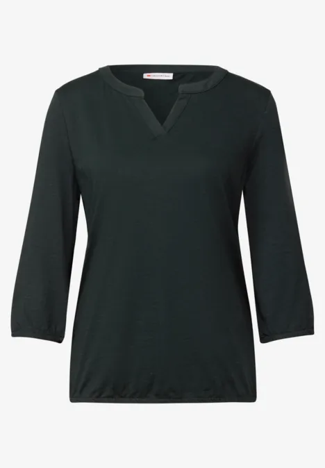 Split Neck Jersey Shirt evernight green