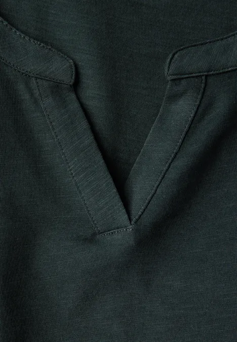 Split Neck Jersey Shirt evernight green
