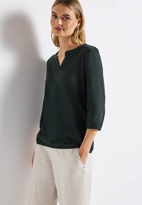 Split Neck Jersey Shirt evernight green