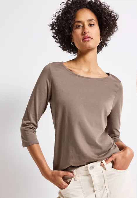 Shirt mit U-Boot-Ausschnitt silk brown