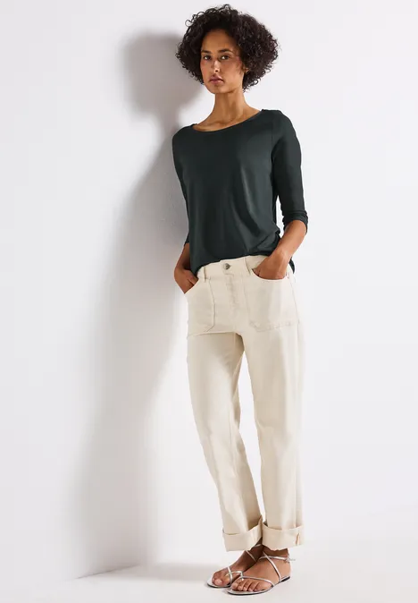 Shirt mit U-Boot-Ausschnitt evernight green