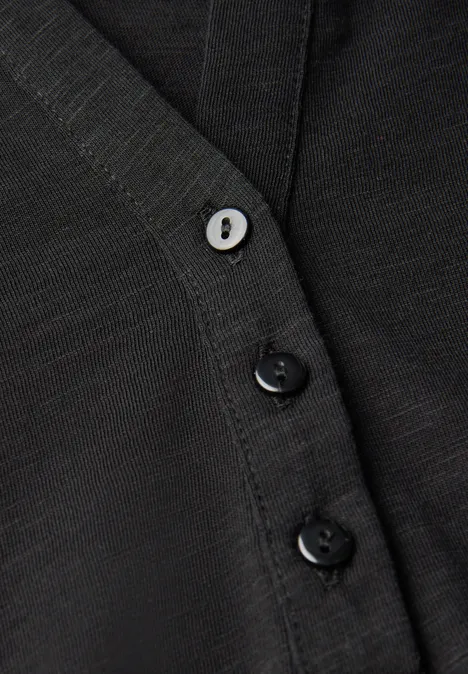 Split Neck Jersey-Shirt Black