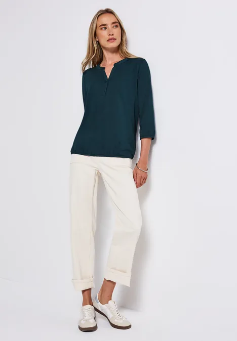 Split Neck Jersey-Shirt tide blue