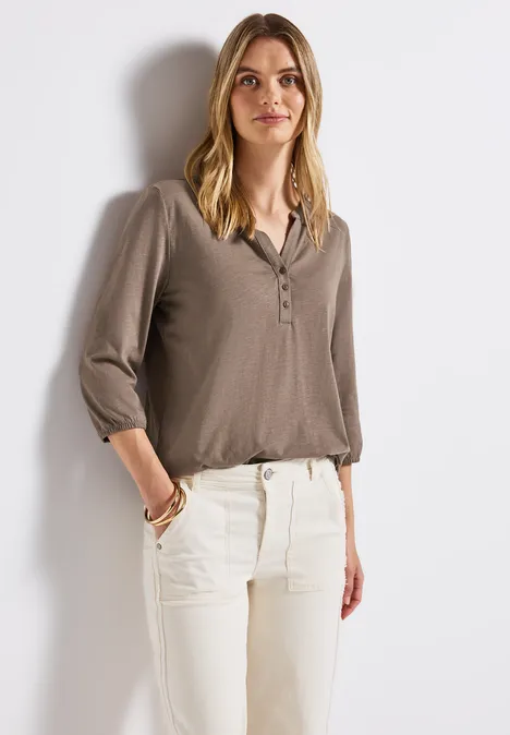 Split Neck Jersey-Shirt silk brown