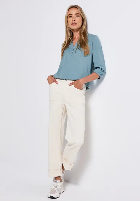Split Neck Jersey-Shirt glacier blue