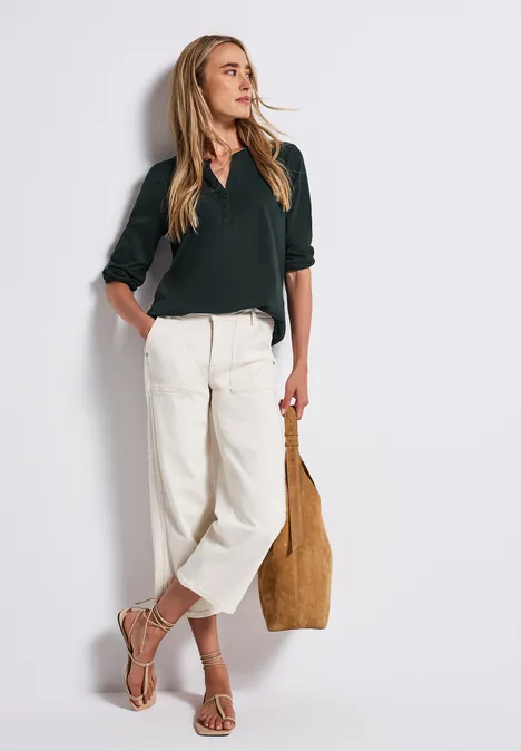 Shirt met gespleten hals evernight green