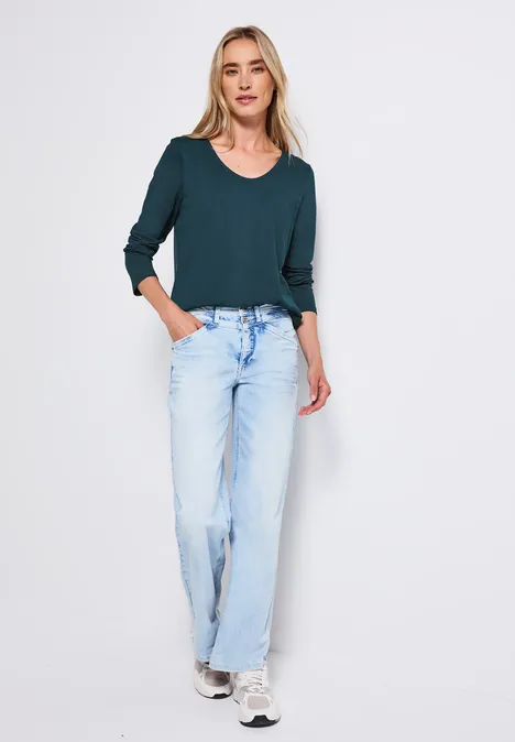 Langarmshirt in Unifarbe tide blue