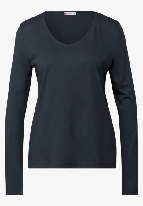Langarmshirt in Unifarbe deepwater blue