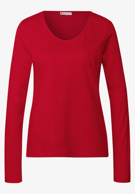 Langarmshirt in Unifarbe racing red
