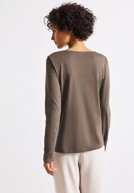 Langarmshirt in Unifarbe silk brown