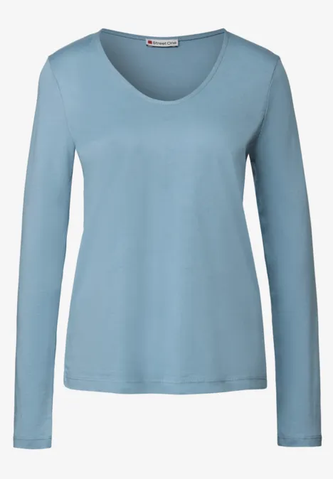 Langarmshirt in Unifarbe glacier blue