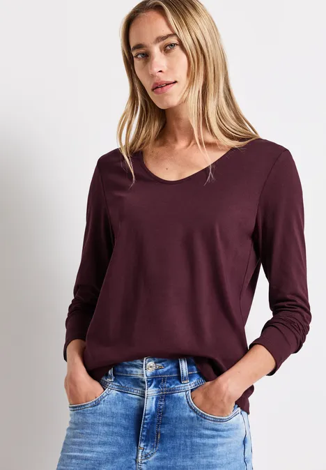Langarmshirt in Unifarbe wildberry red