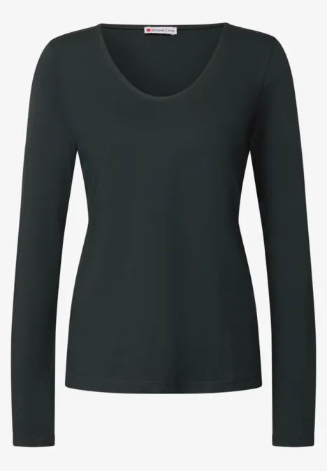 Langarmshirt in Unifarbe evernight green