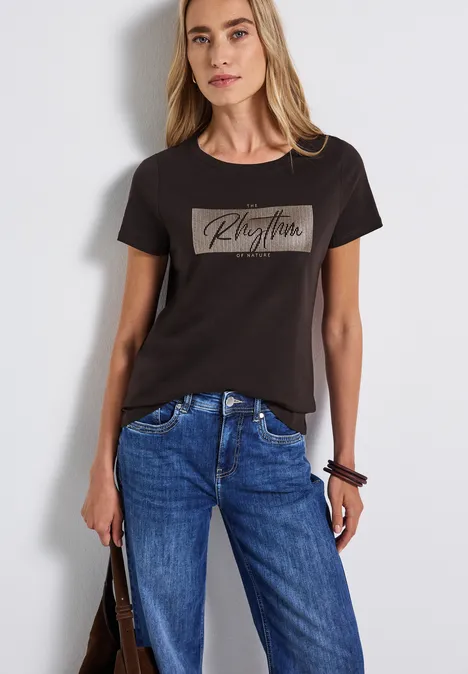 T-Shirt mit Print deep roast brown