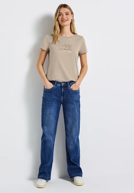 T-Shirt mit Print morning beige