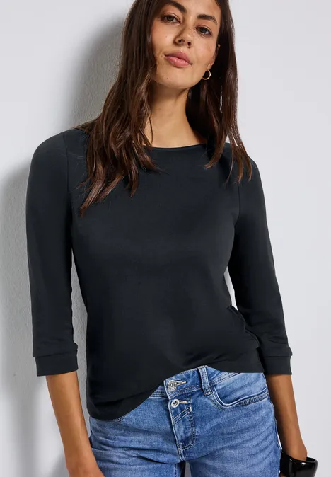 Shirt mit U-Boot-Ausschnitt Black