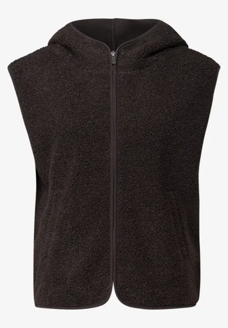 Teddy Weste mit Kapuze deep roast brown