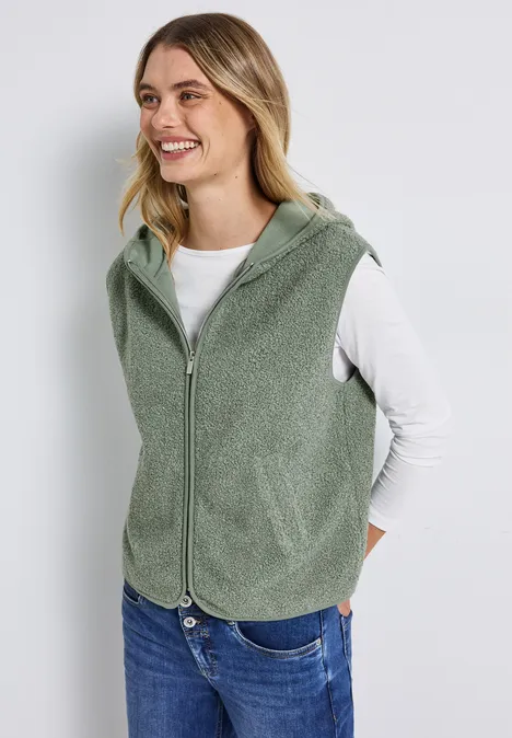 Teddy Weste mit Kapuze dark serene green