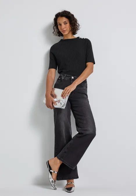 Turtleneck Shirt mit Knöpfen Black
