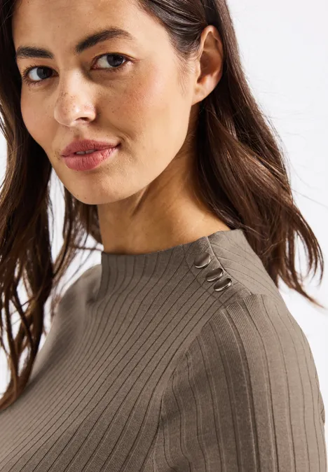 Turtleneck Shirt mit Knöpfen bark brown