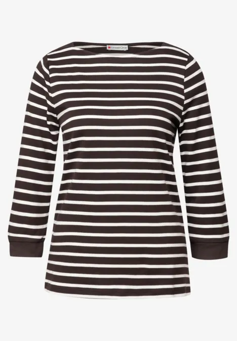 Gestreiftes Basic Shirt deep roast brown