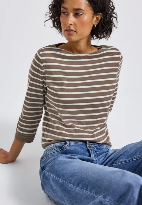 Gestreiftes Basic Shirt silk brown