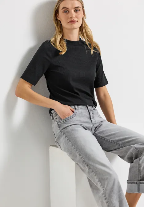 T-Shirt mit Rippstruktur Black