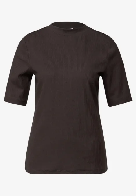 T-Shirt mit Rippstruktur deep roast brown