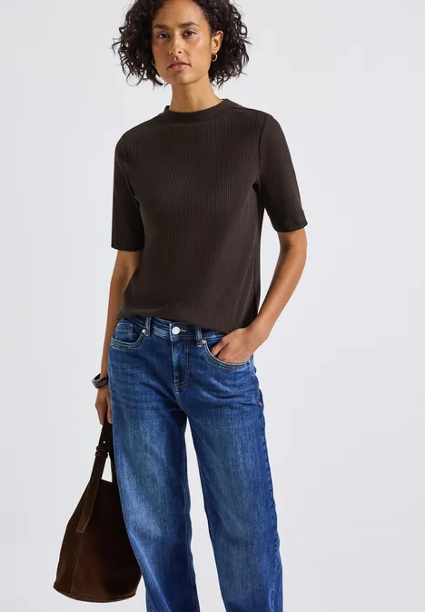 T-Shirt mit Rippstruktur deep roast brown