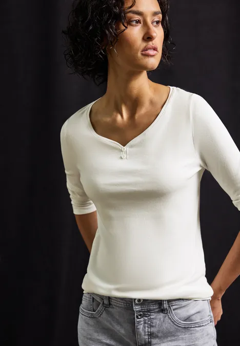 T-shirt basique avec détail de boutons off white