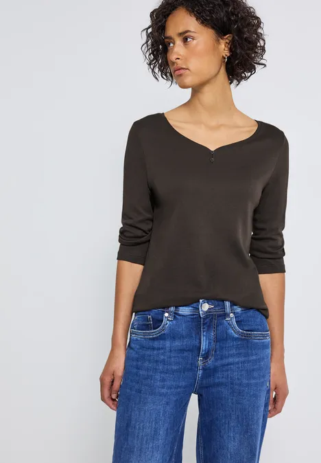 Basic Shirt mit Knopfdetail deep roast brown