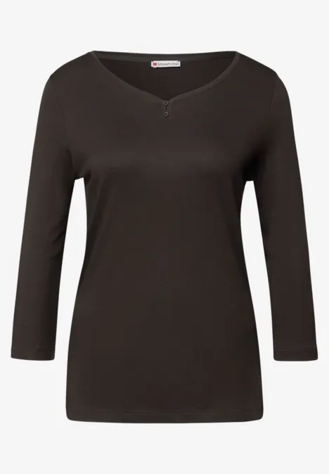 T-shirt basique avec détail de boutons deep roast brown