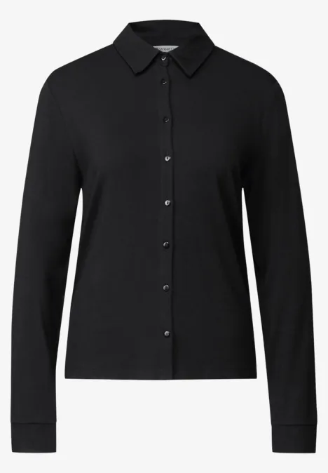 Jersey-Shirt im Blusen-Look Black