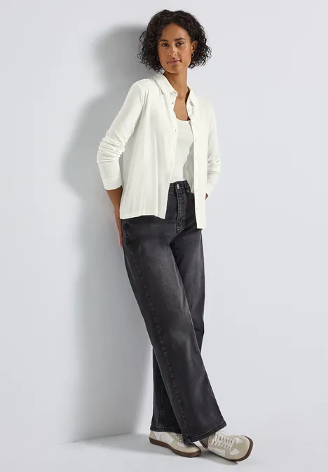 Jersey-Shirt im Blusen-Look off white