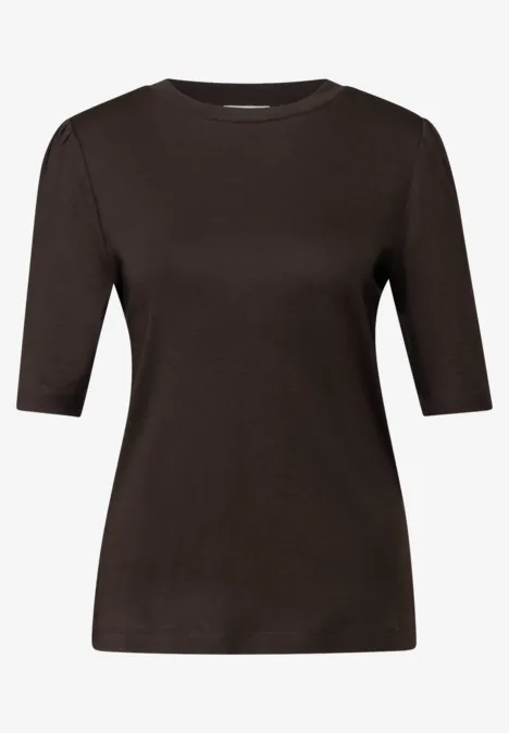 Basic T-Shirt mit Raffung deep roast brown