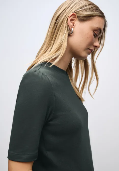 Basic T-Shirt mit Raffung evernight green