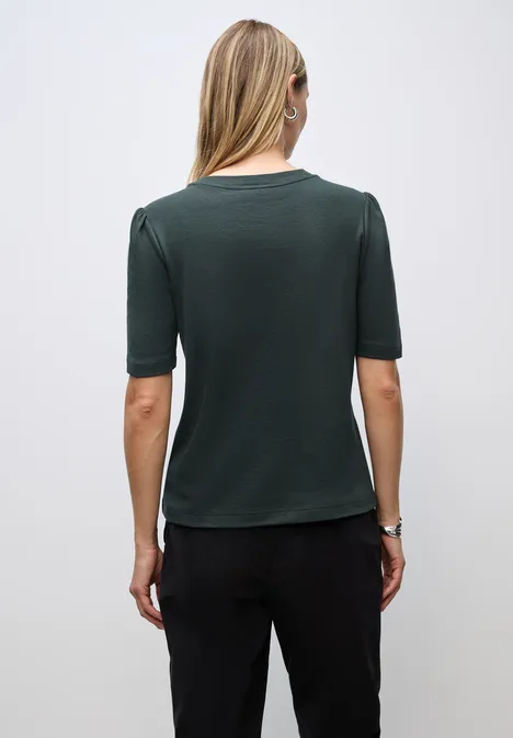 Basic T-Shirt mit Raffung evernight green