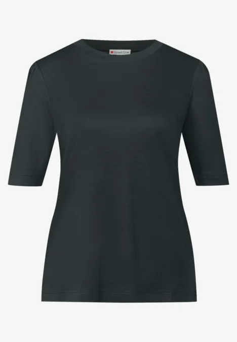 Basic T-Shirt mit Raffung evernight green