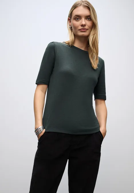Basic T-Shirt mit Raffung evernight green