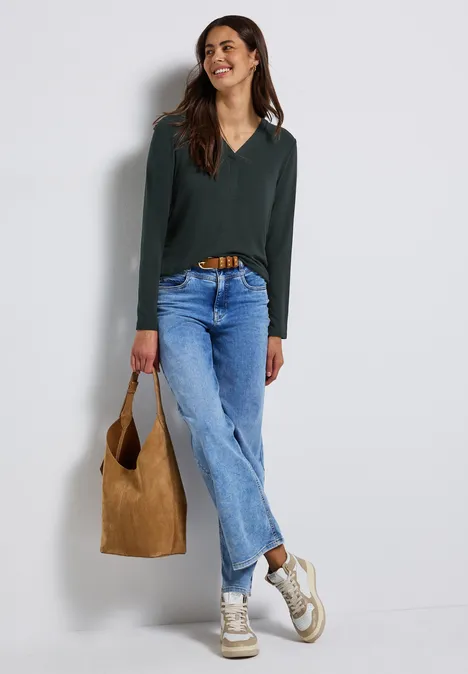 V-Neck Jersey-Shirt evernight green