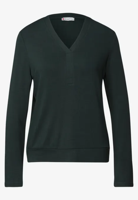 V-Neck Jersey-Shirt evernight green