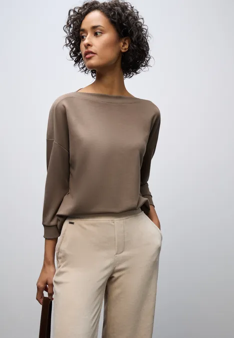 Shirt met boothals silk brown