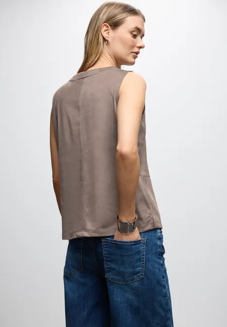 Velours-Top mit Ziernähten silk brown