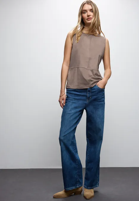 Velours-Top mit Ziernähten silk brown